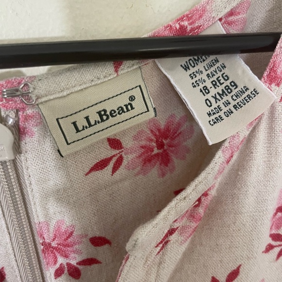 Vintage L.L. Bean Linen Blend Pink Floral Midi Dress‎ 18 Grannycore Cottagecore - Picture 2 of 4